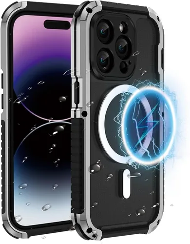 Vista 11 de FW - Funda de metal para iPhone 15 Pro, compatible con MagSafe, funda para iPhone 15 Pro, marco de metal de aluminio, cuerpo completo, resistente