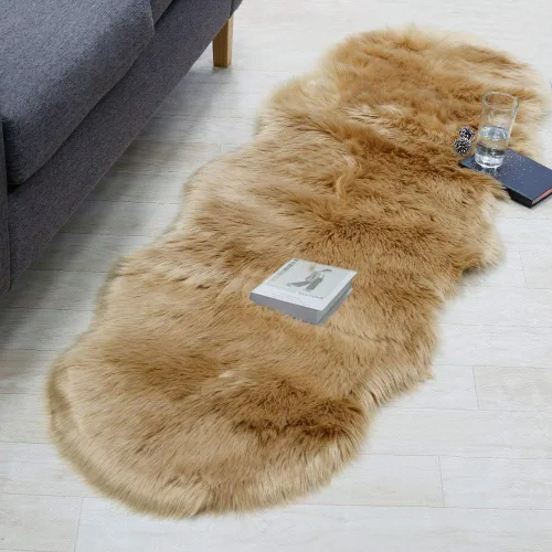 Vista 12 de RosieLily Alfombra de piel sintética ultrasuave de 1.3 x 2 pies, piel de oveja lanuda esponjosa, lavable a máquina, manta decorativa