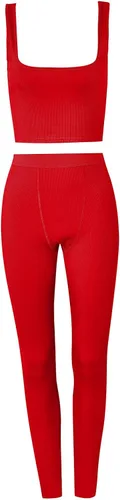 Vista 8 de JTWF Conjunto de entrenamiento casual de 2 piezas para mujer, camiseta sin mangas acanalada, cintura alta, leggings de yoga, ropa deportiva