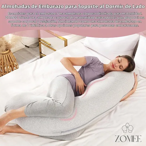 Vista 2 de Zomee Almohada de embarazo cómoda – Almohada de maternidad en forma de J para dormir de lado y lactancia, apoyo acogedor para cuello, cabeza