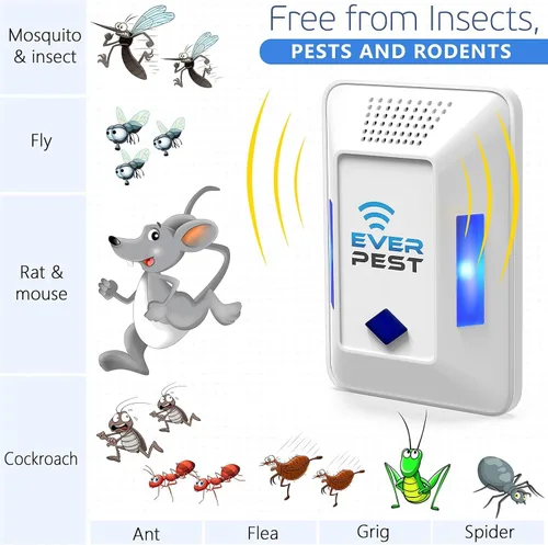 Vista 2 de Repelente ultrasónico de control de plagas enchufable, defensor electrónico de insectos, paquete de 2 unidades, cucarachas, ratón, roedor, mosquito
