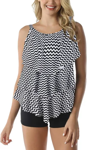 Vista 3 de Septangle - Traje de baño tankini de 2 piezas para mujer, diseño con volados y culotte