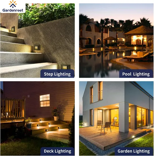 Vista 5 de Gardenreet Luces de paso de latón macizo impermeables para exteriores, 2 W, 240 lm, 12 V, luces de escalera de bajo voltaje, luces blancas cálidas