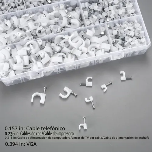 Vista 3 de 700 clips de cable con clavos de acero, clips de gestión de cables de cable, cable Ethernet blanco/cable coaxial/soporte de cable de cable, clips