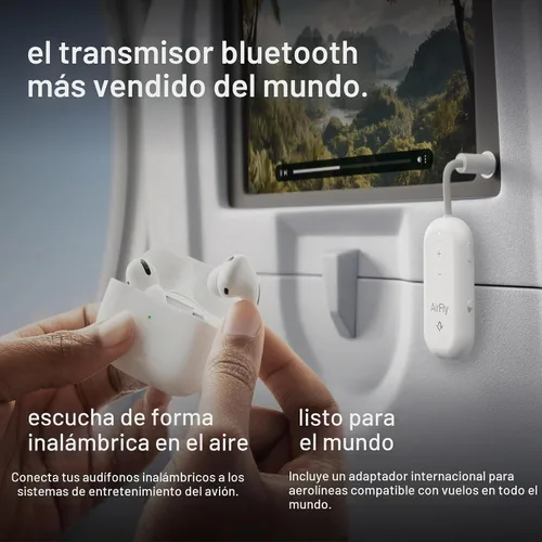 Vista 2 de AirFly Pro 2 Deluxe - Adaptador Bluetooth para avión, conecta 2 AirPods o auriculares inalámbricos - Transmisor/receptor Bluetooth AUX de 3.5mm
