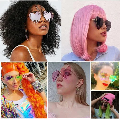 Vista 3 de LASPOR Gafas de sol de corazón derretidor para mujeres y hombres, sin llantas, gafas de fiesta de goteo, de metal dorado, sin marco, gafas de lágrima