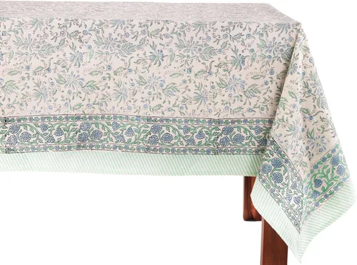 Vista 14 de ATOSII Amalfi - Mantel redondo de verano 100% algodón, estampado en bloques, para comedor, bodas, exteriores, fiestas, I Grand Millenial Farmhouse