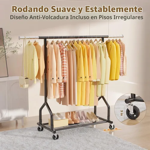 Vista 5 de EAGMAK Perchero de ropa resistente con capacidad de carga de 192 kg, perchero enrollable con estantes, colgador de ropa ajustable de metal