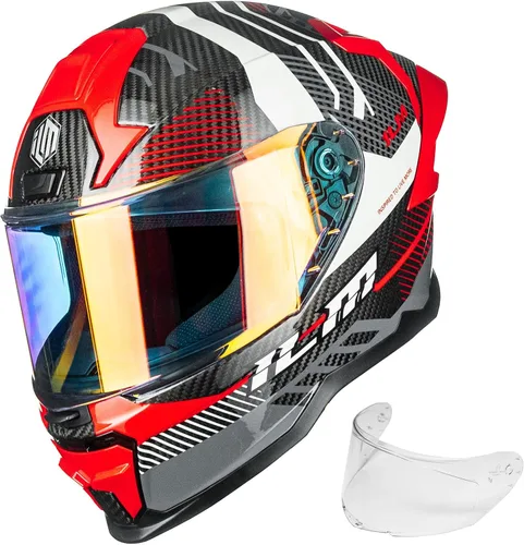 Vista 9 de ILM - Cascos de motocicleta de fibra de carbono de cara completa para adultos, con certificaciones DOT y ECE, Casco de Carreras MF577P