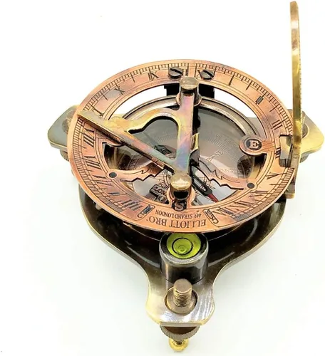 Vista 7 de Brújula de reloj de sol de latón con caja de madera - Brújula de navegación antigua - Decoración náutica