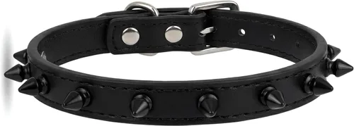 Vista 15 de Collar de perro con pinchos para perros pequeños, remache de hongos, piel sintética suave, collar con tachuelas para gato, collar ajustable