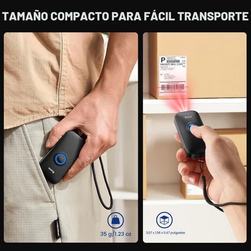 Vista 2 de Eyoyo Mini escáner de código de barras Bluetooth 1D Negro