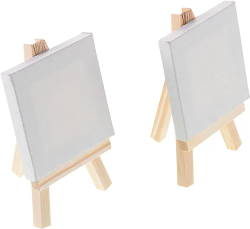 Vista 2 de Paquete de fiesta mini lienzos con caballete, 4 piezas, para artistas principiantes, ideal para bellas artes, manualidades, decoración del hogar