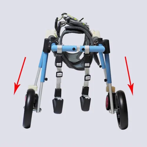 Vista 5 de Silla de ruedas para perros – Carrito ajustable para patas traseras, marco de aluminio ligero, ruedas de absorción de golpes para perros
