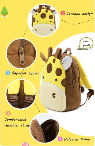 Vista 5 de Mochila de neopreno 3D para niños con dibujos animados de animales, bolsas informales de resistencia al agua de jardín de infancia bolsa