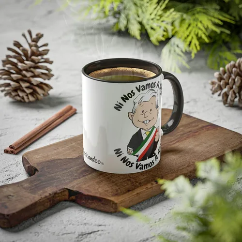Vista 6 de AMLO - Taza de café Ni Nos Vamos A Dejar Ni Nos Vamos A Rajar con divertidos dibujos animados Muñeco AMLITO Taza de cerámica blanca brillante