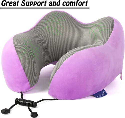 Vista 5 de Almohada de viaje, almohada cervical para dormir durante el viaje, hecha al 100 % de espuma viscoelástica pura, almohada suave, cómoda y de apoyo