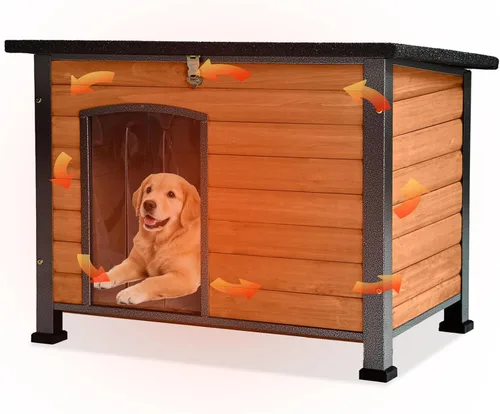 Vista 17 de Casa térmica para perros con aislamiento para exteriores, resistente a la intemperie, con almohadilla térmica controlada por termostato, forro