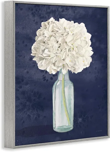 Vista 2 de Stupell Industries Ramo floral blanco en botella pintura azul, diseñado por James Wiens, arte de pared de 11 x 14 pulgadas, marco gris