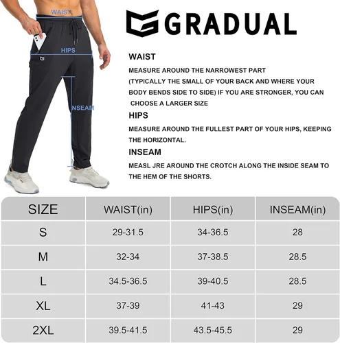 Vista 7 de G Gradual Pantalones deportivos para hombre con bolsillos con cremallera, pantalones deportivos cónicos para entrenamiento, correr, correr