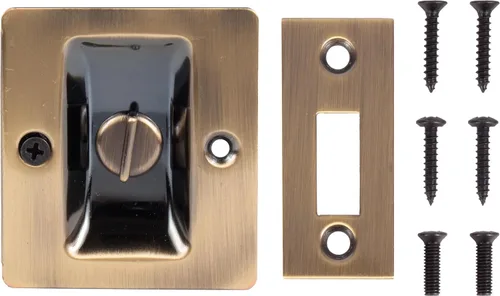 Vista 5 de Stone Harbor Hardware Cerradura de puerta de bolsillo cuadrado premium, función de privacidad, latón antiguo