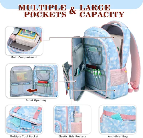 Vista 3 de Mochila escolar para niñas, mochila para computadora portátil, mochila escolar linda para niños y jardín de infantes, mochilas grandes para mujeres