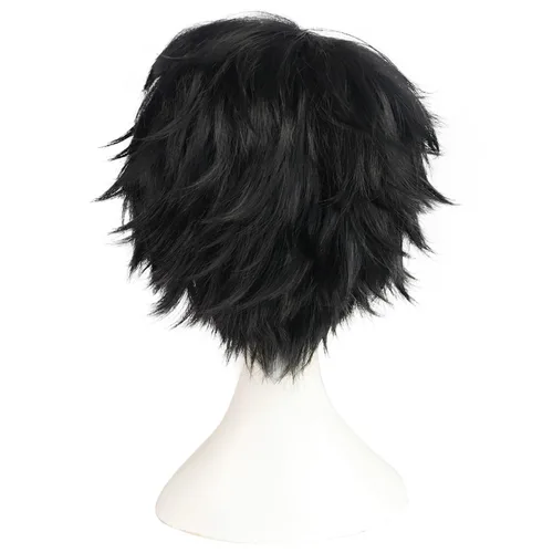 Vista 5 de BESTBEL Peluca corta negra para hombre, pelucas de cosplay negras, peluca Negro