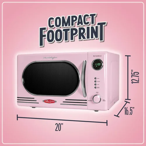 Vista 88 de Nostalgia Horno microondas retro compacto para encimera, 0.7 pies cúbicos, 700 vatios con pantalla digital LED, bloqueo para niños, interior fácil