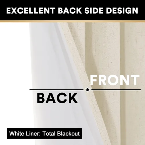 Vista 5 de PrinceDeco Cortinas con textura de lino 100% opacas de 64 pulgadas de largo, juego de 2 paneles de cortinas de lino opacas con forro aislante Arena