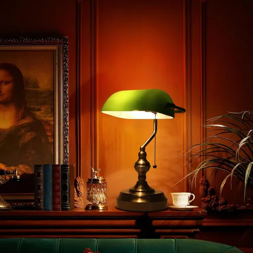 Vista 9 de Lámpara de escritorio de banquero de cristal verde, lámparas de escritorio antiguas con puerto de carga USB, lámpara tradicional de biblioteca