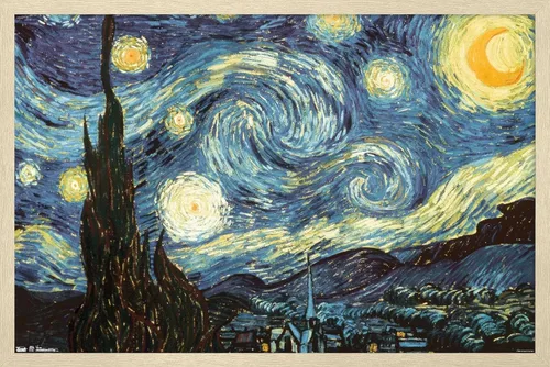 Vista 7 de Trends International Póster de pared The Starry Night de Vincent van Gogh, 14.725 x 22.375 pulgadas, versión enmarcada de madera de granero