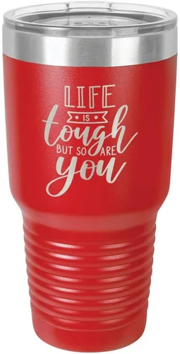 Vista 13 de Life is Tough but So are you - Vaso negro de 30 oz con paja y tapa superior deslizante Taza de viaje de acero inoxidable Compare con Yeti Rambler