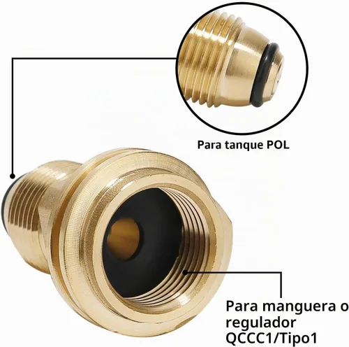Vista 2 de Adaptador de tanque de propano, convierte la válvula de tanque POL LP en manguera o regulador QCC1/Type1