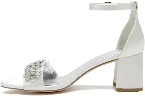 Vista 3 de Sandalias de boda con tacón de bloque Zapatos para novia Punta abierta Cristales Formal Fiesta Tacones Sandalia 1151-3