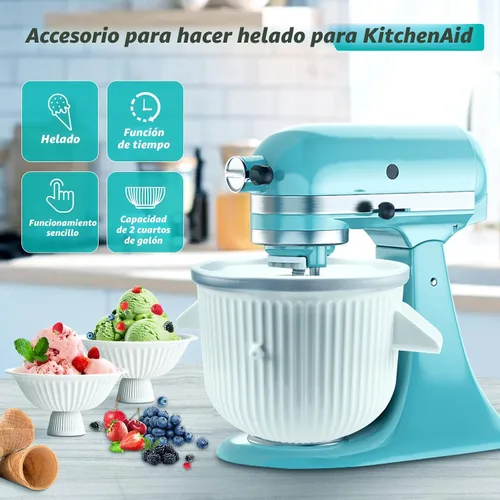 Vista 2 de Accesorio para máquina de helados para batidora de pie KitchenAid, tazón para helados compatible con batidoras de pie de 4.5 cuartos de galón y más