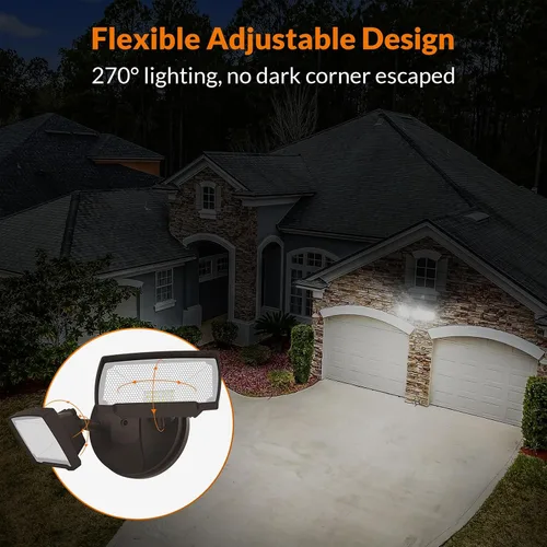 Vista 4 de LEPOWER Luz de inundación LED de 3000LM para exteriores, luz de seguridad LED controlada por interruptor, luces exteriores de 28 W con 2 cabezales