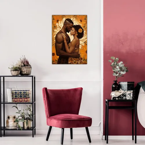 Vista 136 de Arte de pared afroamericano, decoración de rey y reina bailarín negro para sala de estar, arte de pareja de amor negro para dormitorio, lienzo