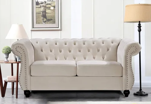 Vista 41 de Container Furniture Direct Feinstein - Sofá Chesterfield de terciopelo moderno para sala de estar con cabezas de clavos, acolchado de diamante