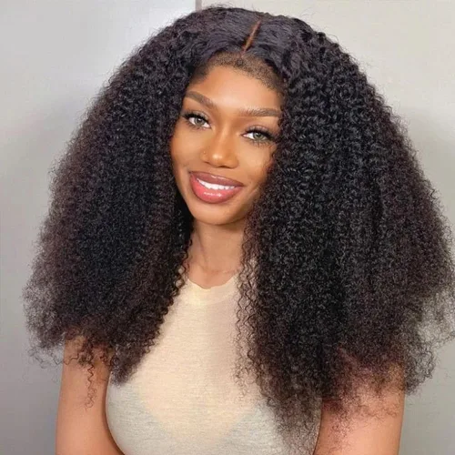 Vista 16 de Peluca negra Kinkycurly con borde 4C, cabello humano 4x4 HD encaje afro rizado cierre peluca para mujeres negras encaje precortado sin pegamento