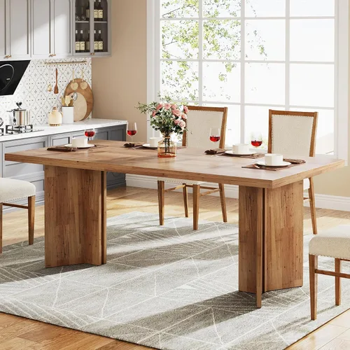 Vista 13 de Tribesigns Mesa de comedor de 63 pulgadas para 4-6, mesa de cocina estilo granja con gran superficie, mesa rectangular para cenas y comidas