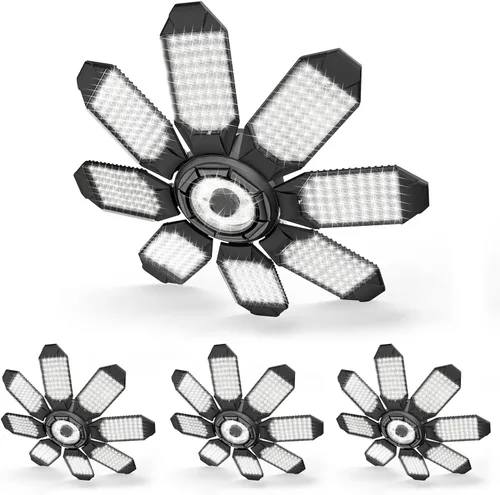Vista 18 de Luz de Garaje – Bombilla de garaje súper brillante de 15000LM, equivalente a 150 W, rosca E26 con 6 paneles deformables, 6500K, luces LED de taller