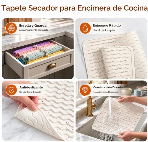 Vista 7 de CAKETIME Paquete de 2 tapetes de secado de platos de silicona multicolor para encimera de cocina, comedor, manteles individuales resistentes al