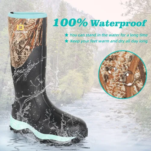 Vista 3 de DRYCODE Rubber Boots for Women with Steel Shank,6mm Neoprene Warm Waterproof Rain Boots,Outdoor Mud Work Hunting Boots,Pink,Size 5-11