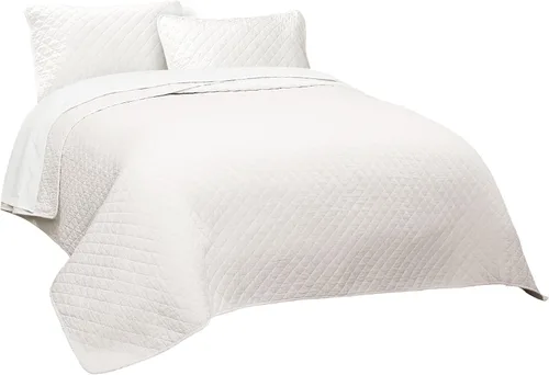 Vista 7 de Lush Decor Ava - Juego de colcha de 3 piezas con diseño de diamantes, tamaño King, color blanco