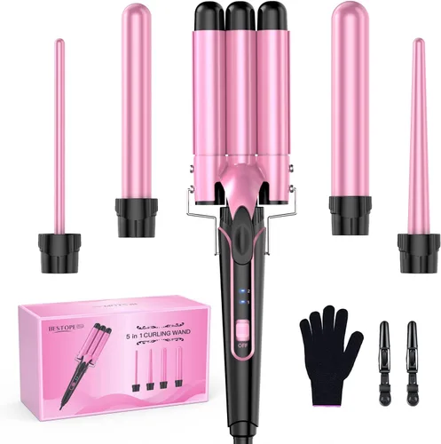 Vista 7 de Waver - Varita rizadora BESTOPE PRO 5 en 1 con 3 barriles para mujer, rizador de pelo de calentamiento rápido en todo tipo de cabello, regalos