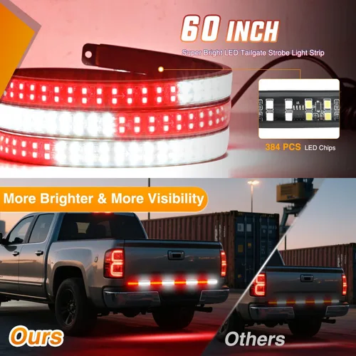 Vista 45 de Nilight - Tira de luz LED para plataforma trasera de 30 pulgadas de UTV, 204 LED, luces de freno ámbar, luces intermitentes rojas, compatible
