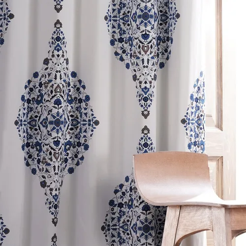 Vista 7 de HPD HALF PRICE DRAPES PRTW-BOD41-96 Kerala - Cortina opaca de algodón con estampado de hotel (1 panel), 50 x 96, color azul Kerala