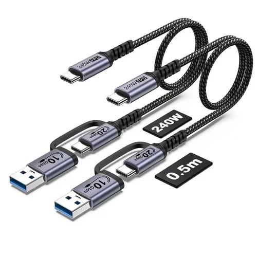 Vista 7 de Cable USB C 2 en 1 Android Auto [1.5 pies, 2 paquetes], cable de Plateado