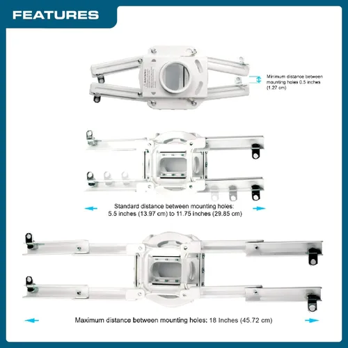 Vista 4 de QualGear Pro-AV QG-KIT-CA-3IN-W Kit de montura adaptadora accesoria para proyector para colgarlo del techo, 3" a 1.5", blanco, Blanco