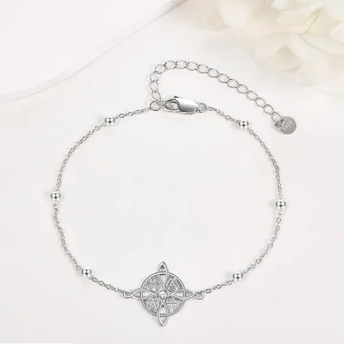 Vista 4 de YAFEINI Nudo de Bruja Plata 925 Pulsera de Nudo de Bruja Original de Plata de Ley Celta Pulsera de Bruja para Mujer Regalos de Bruja